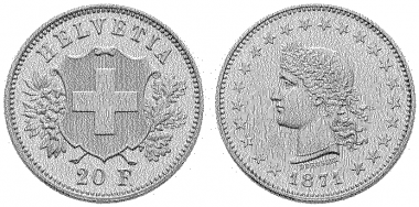 20 Franken 1871 Durussel - Probe