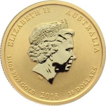 Preview: Australien 25 $ 2018 Jahr des Hundes - 1/4 Unze Feingold
