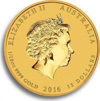 Preview: Australien 15 Dollars 2016 Jahr des Affen - 1/10 Unze Feingold