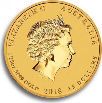 Preview: Australien 15 Dollars 2018 Jahr des Hundes - 1/10 Unze Feingold