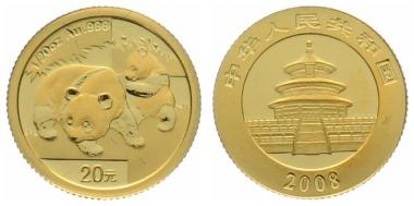 China 20 Yuan 2008 Panda - 1/20 Unze Feingold