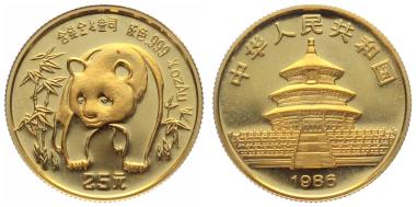 Preview: China 25 Yuan 1986 Panda - 1/4 Unze Feingold