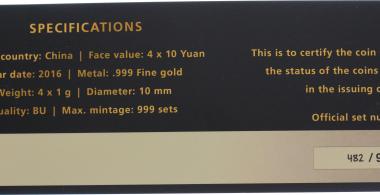 China 4er Set 1 Gramm Gold Panda 2016 - Gold Investment Prestige Set