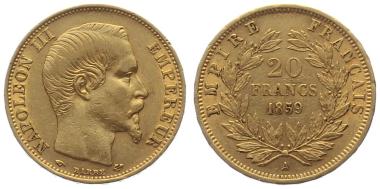 Preview: Frankreich 20 Francs 1859 A - Napoleon III.