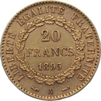 Preview: Frankreich 20 Francs 1895 A - Genius & kleiner Hahn