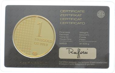 Preview: Swiss Gold Bar Finemetal AG – 1 Unze 31,103 Gramm Feingold 999,9 in Originalverpackung b