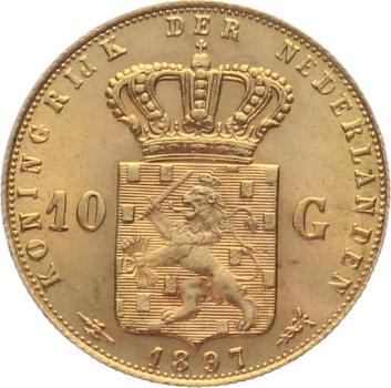 Preview: Niederlande 10 Gulden 1897 - Königin Wilhelmina "Langhaar"