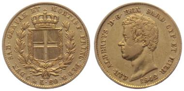 Preview: Sardinien 20 Lire 1842 - Car. Albertus