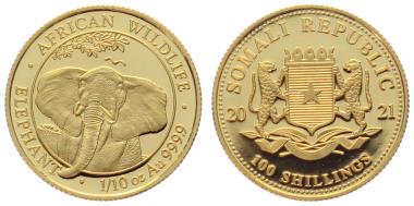 Preview: Somalia 100 Shillings 2021 Elefant - 1/10 Unze Feingold