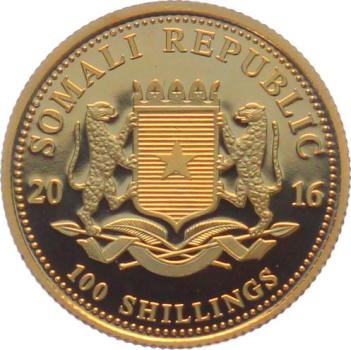 Preview: Somalia 100 Shillings 2016 Elefant - 1/10 Unze Feingold - Wallstreet Edition Platiniert