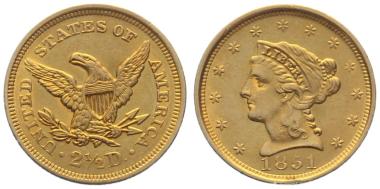 Preview: USA 2 1/2 $ 1851 o. Mzz. - Coronet Head