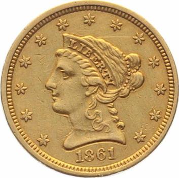 Preview: USA 2 1/2 $ 1861 o. Mzz. - Coronet Head - Bürgerkriegsjahrgang