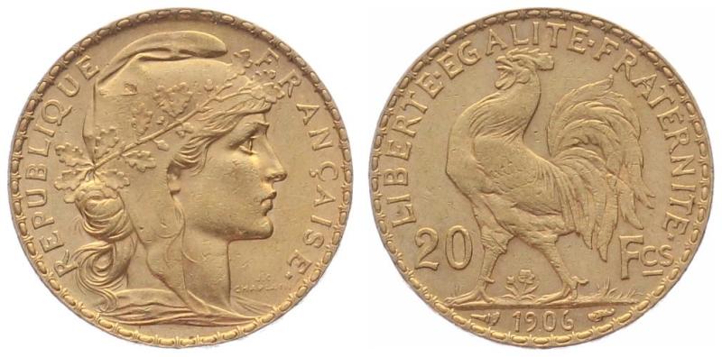 Frankreich 20 Francs 1906 – Marianne & Hahn