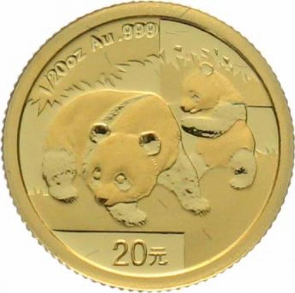 China 20 Yuan 2008 Panda - 1/20 Unze Feingold