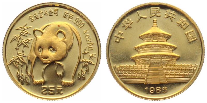 China 25 Yuan 1986 Panda - 1/4 Unze Feingold