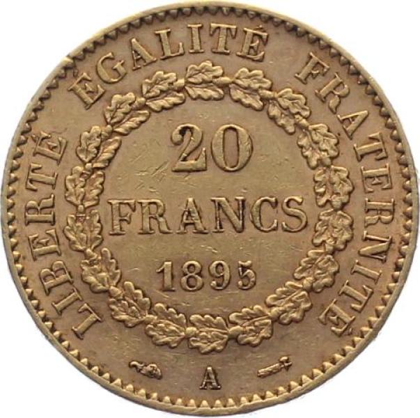 Frankreich 20 Francs 1895 A - Genius & kleiner Hahn