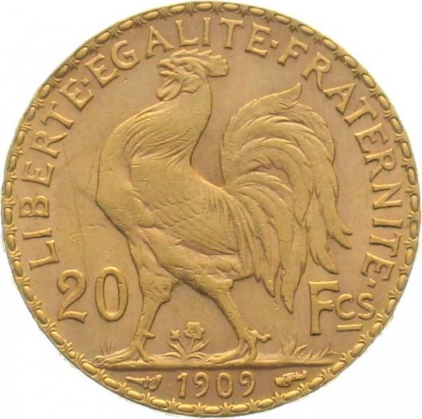 Frankreich 20 Francs 1909 - Hahn
