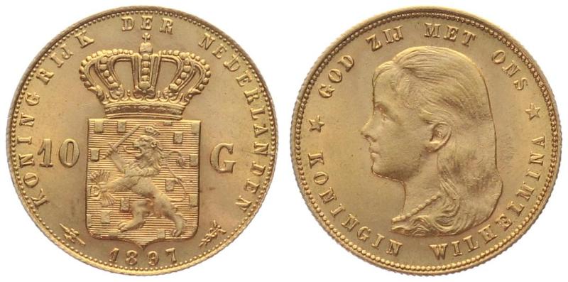 Niederlande 10 Gulden 1897 - Königin Wilhelmina "Langhaar"