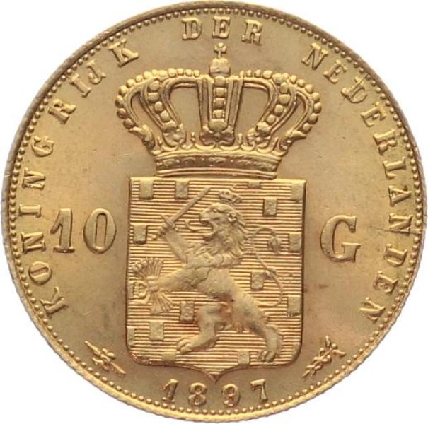 Niederlande 10 Gulden 1897 - Königin Wilhelmina "Langhaar"