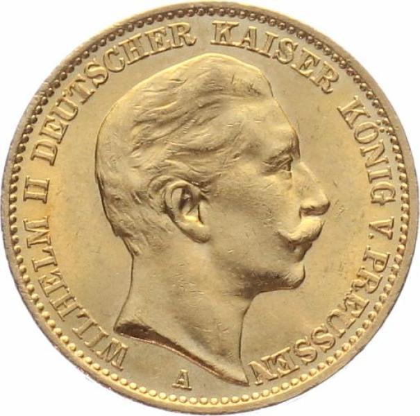 Preussen 20 Mark Goldmünze 1912 A mit Kaiser Wilhelm II., Deutsches Kaiserreich, Erhaltung fast Stempelglanz.