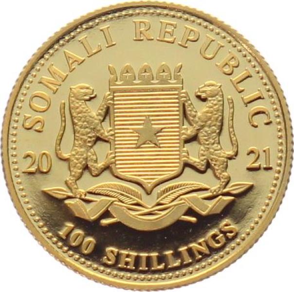 Somalia 100 Shillings 2021 Elefant - 1/10 Unze Feingold