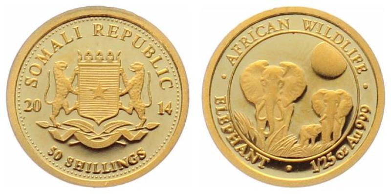 Somalia 50 Shillings 2014 Elefant - 1/25 Unze Feingold