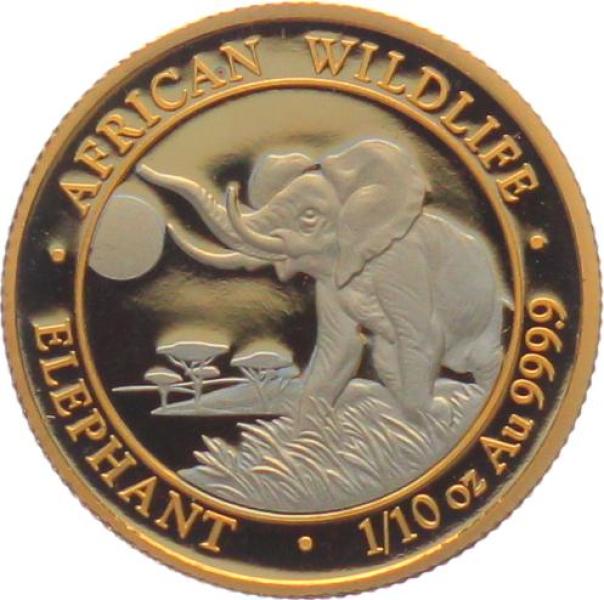 Somalia 100 Shillings 2016 Elefant - 1/10 Unze Feingold - Wallstreet Edition Platiniert