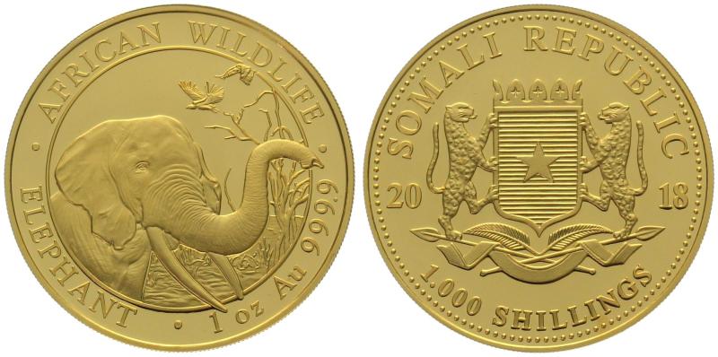 Somalia 1000 Shillings 2018 Leopard - 1 Unze Feingold