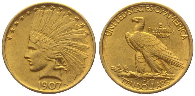USA 10 $ 1907 o. Mzz. - Indianer