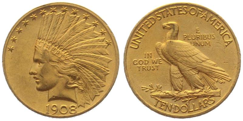 USA 10 $ 1908 o. Mzz. - Indianer