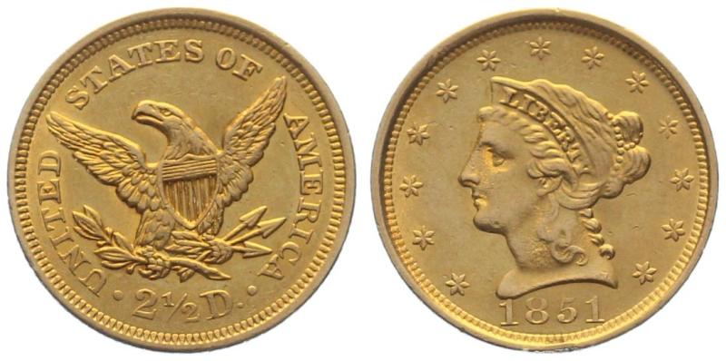 USA 2 1/2 $ 1851 o. Mzz. - Coronet Head