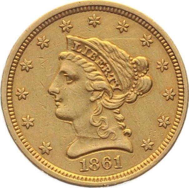 USA 2 1/2 $ 1861 o. Mzz. - Coronet Head - Bürgerkriegsjahrgang
